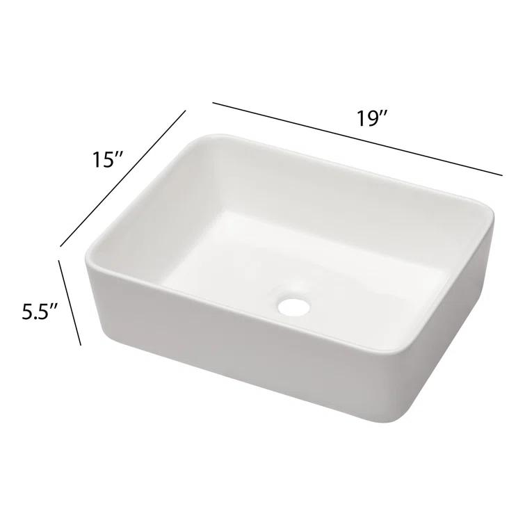 19"L x 15"W White Ceramic Rectangular Bathroom Vessel Sink Drop-in Vanity Sink