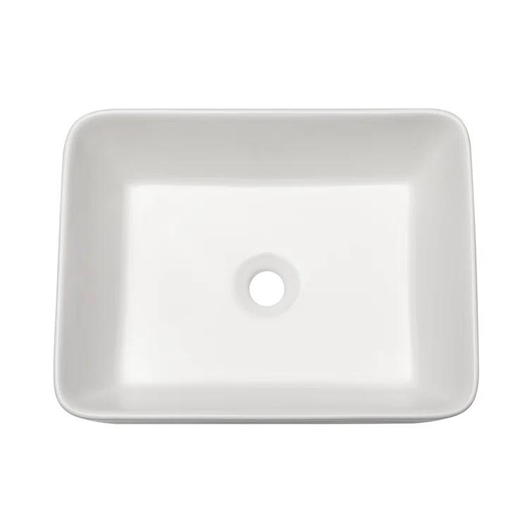 19"L x 15"W White Ceramic Rectangular Bathroom Vessel Sink Drop-in Vanity Sink