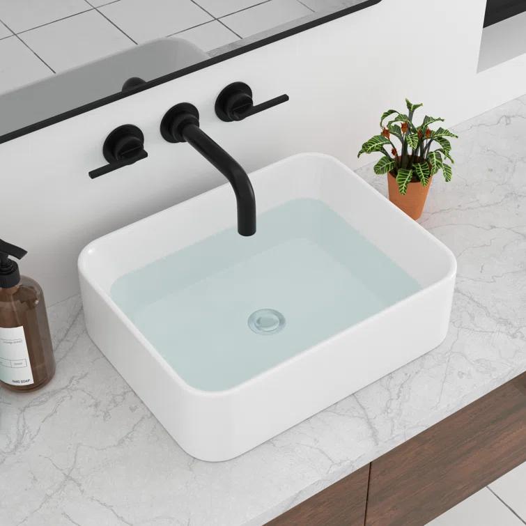 19"L x 15"W White Ceramic Rectangular Bathroom Vessel Sink Drop-in Vanity Sink