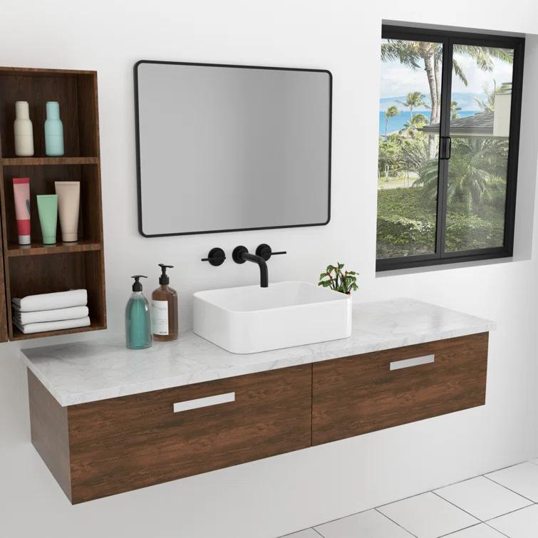 19"L x 15"W White Ceramic Rectangular Bathroom Vessel Sink Drop-in Vanity Sink