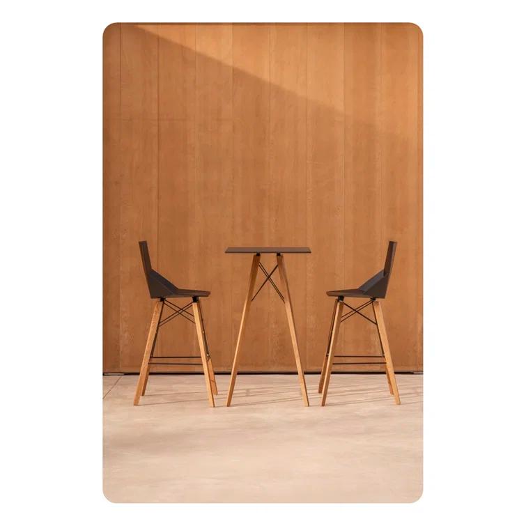 Set of 4 Faz Wood Matte Black Beech Bar Stools with Polypropylene Seat