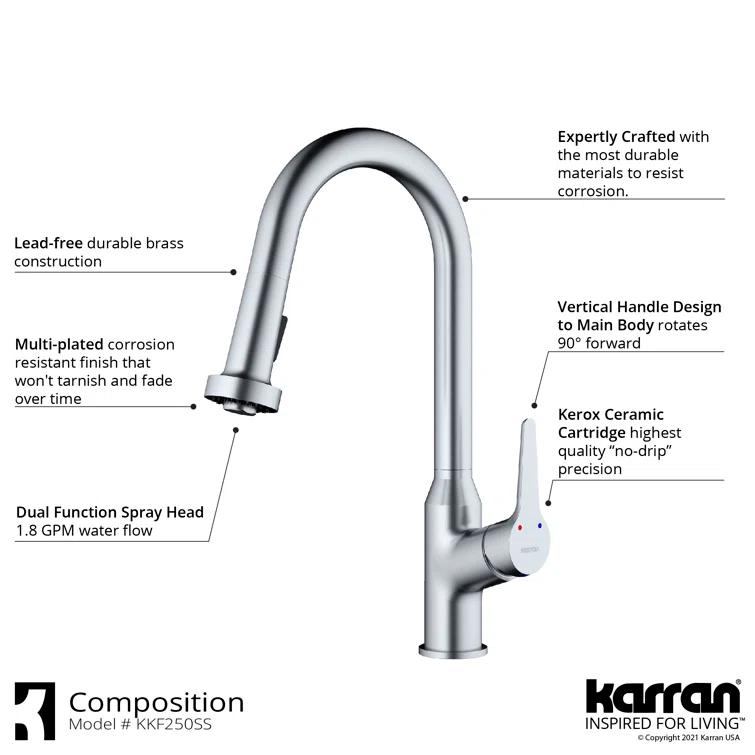 Karran Karran Scottsdale Single Handle Pull Down Sprayer Kitchen Faucet KKF250SS