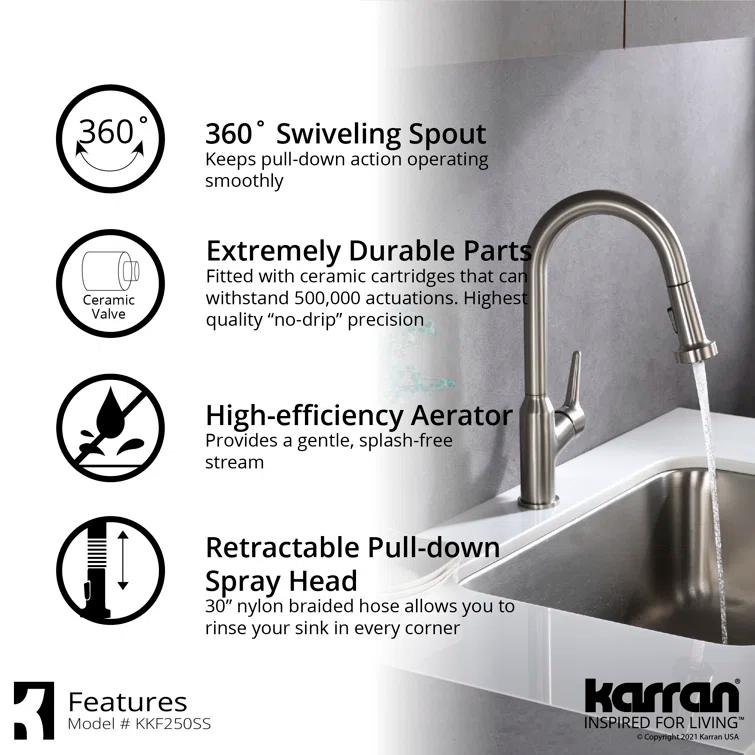 Karran Karran Scottsdale Single Handle Pull Down Sprayer Kitchen Faucet KKF250SS