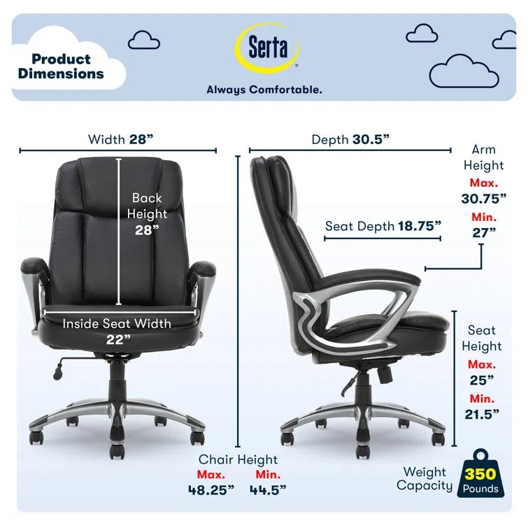 Serta Fairbanks Big and Tall High Back Executive Office and Gaming Chair with Layered Body Pillows