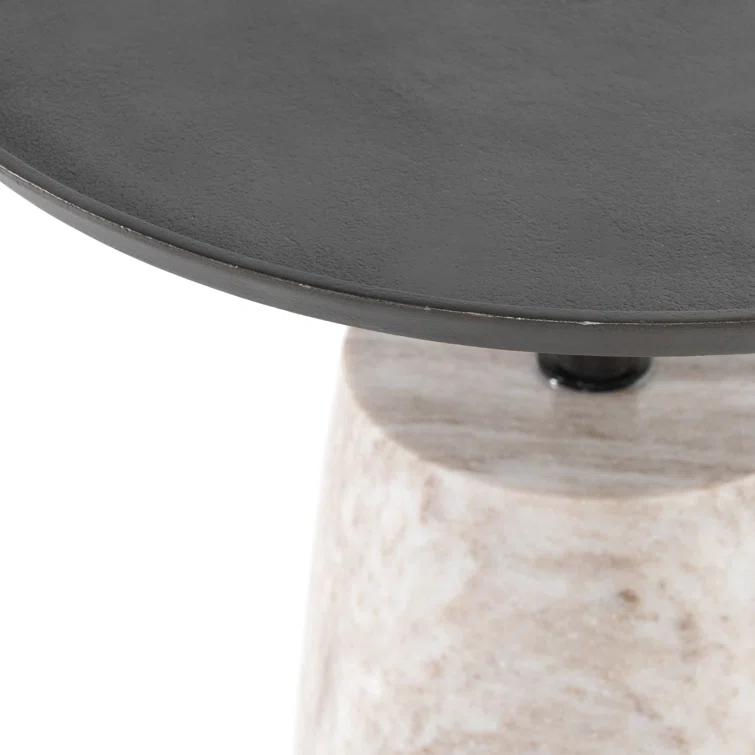River Gray Marble and Black Aluminum Round Accent Table