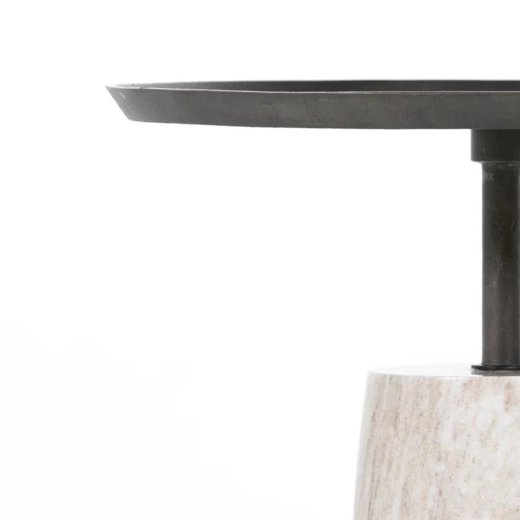 River Gray Marble and Black Aluminum Round Accent Table