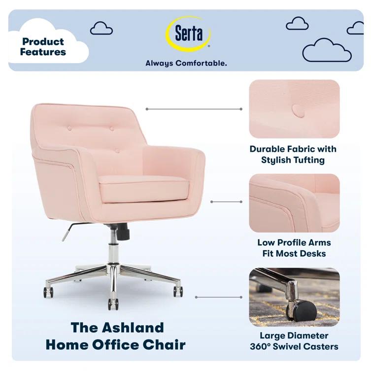 Serta Ashland Modern Office Chair, Mid-Back, Quality Memory Foam Cushion, Metal Base Chrome Finish