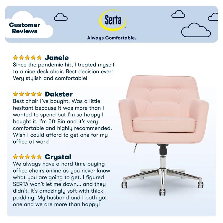 Serta Ashland Modern Office Chair, Mid-Back, Quality Memory Foam Cushion, Metal Base Chrome Finish