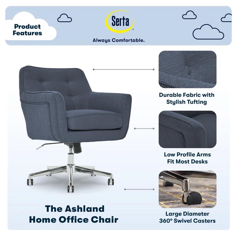 Serta Ashland Modern Office Chair, Mid-Back, Quality Memory Foam Cushion, Metal Base Chrome Finish