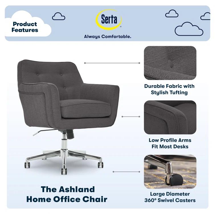 Serta Ashland Modern Office Chair, Mid-Back, Quality Memory Foam Cushion, Metal Base Chrome Finish