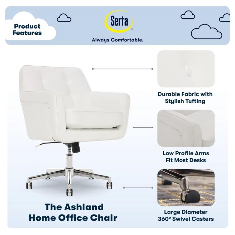 Serta Ashland Modern Office Chair, Mid-Back, Quality Memory Foam Cushion, Metal Base Chrome Finish