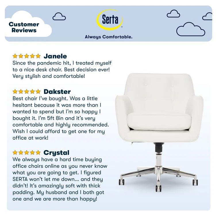 Serta Ashland Modern Office Chair, Mid-Back, Quality Memory Foam Cushion, Metal Base Chrome Finish