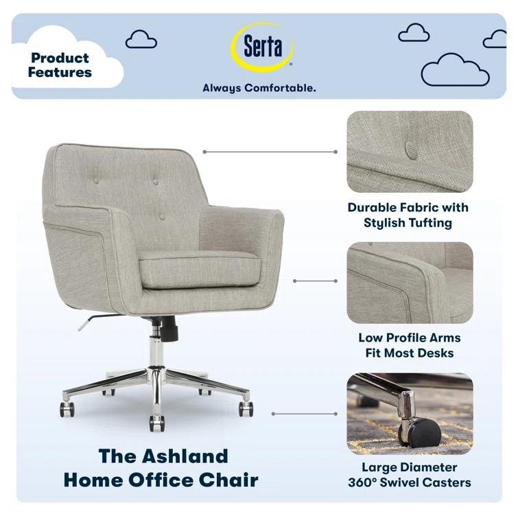 Serta Ashland Modern Office Chair, Mid-Back, Quality Memory Foam Cushion, Metal Base Chrome Finish