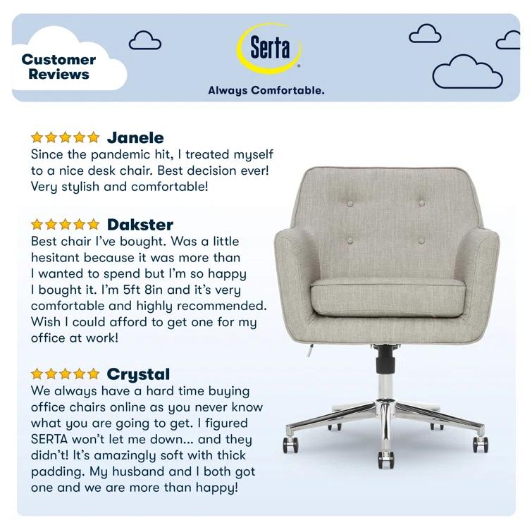 Serta Ashland Modern Office Chair, Mid-Back, Quality Memory Foam Cushion, Metal Base Chrome Finish