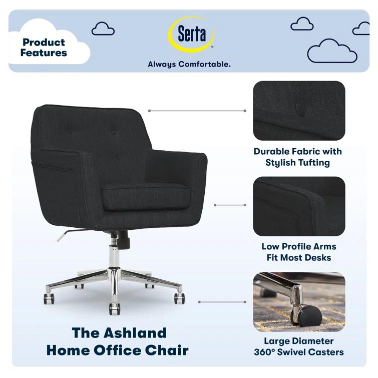 Serta Ashland Modern Office Chair, Mid-Back, Quality Memory Foam Cushion, Metal Base Chrome Finish