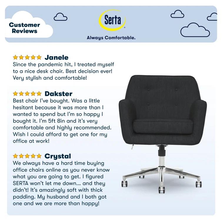 Serta Ashland Modern Office Chair, Mid-Back, Quality Memory Foam Cushion, Metal Base Chrome Finish