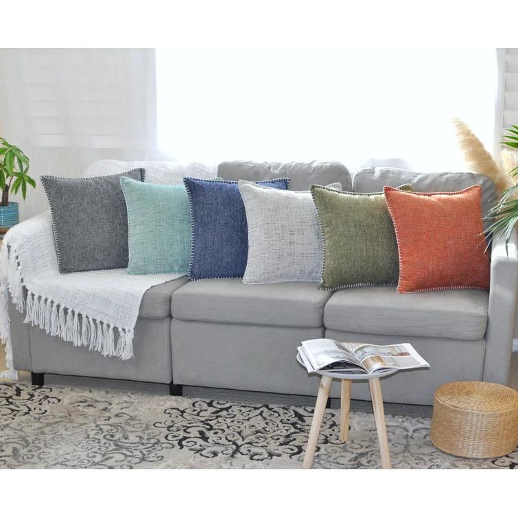 Oveesha Tassel Soft Chenille Throw Pillow Covers With Stitched Edge (Set of 2)