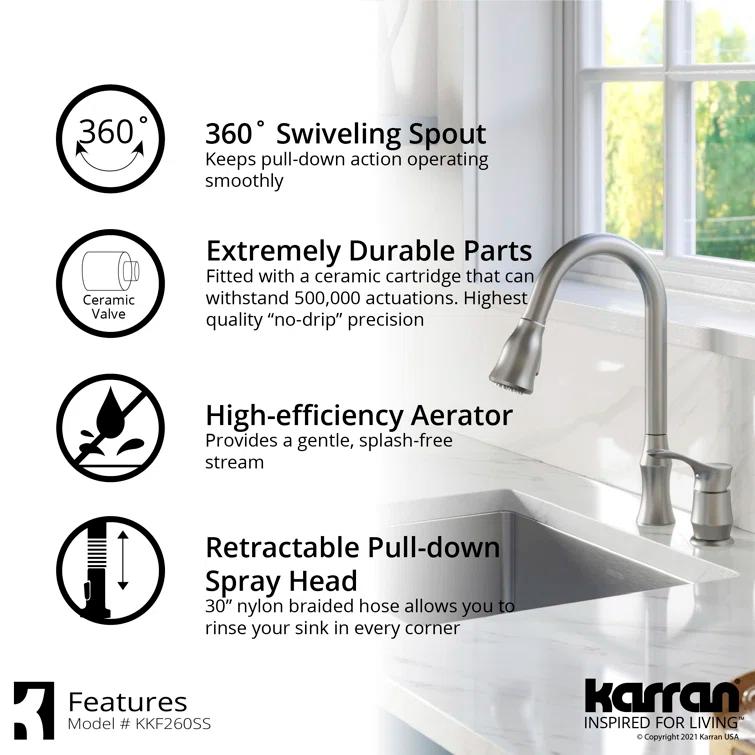 Karran Hillwood Single Handle Pull Down Sprayer Kitchen Faucet
