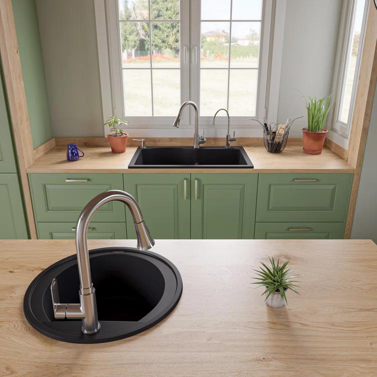 33'' L Drop-In Double Bowl Granite Kitchen Sink