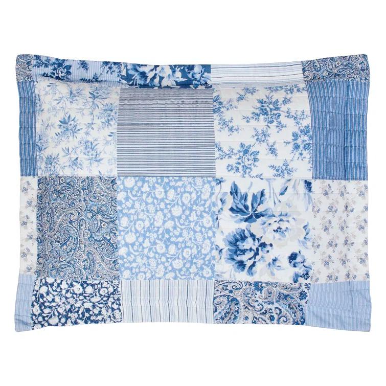 Laura Ashley Laura Ashley Paisley Patchwork Cotton Reversible Blue Quilt Set