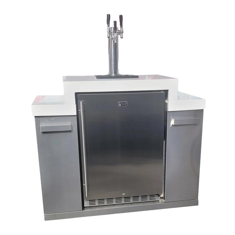 Mont Alpi MA-KEG Stainless Steel Outdoor Rated 3 Beer Tap Kegerator Keg Center Refrigerator Module with Digital Display + White Granite Countertop - Holds 3 Pony Kegs - Fits Island Grills