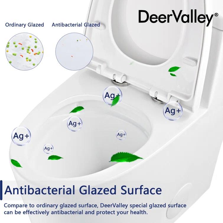DeerValley Prism Dual-Flush Elongated One-Piece Toilet with Glazed Surface Lower Water Tank for Space Saving (Seat Included)