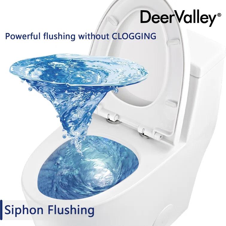 DeerValley Prism Dual-Flush Elongated One-Piece Toilet with Glazed Surface Lower Water Tank for Space Saving (Seat Included)