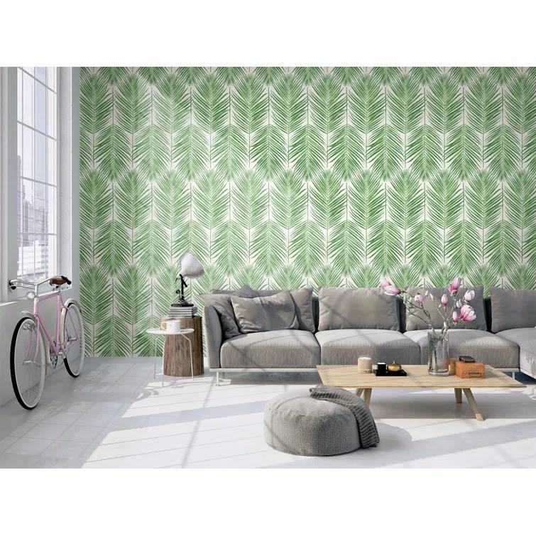 Palm Caribbean Green Vinyl Peel and Stick Wallpaper Roll (Cover 30.75 sq. ft.)