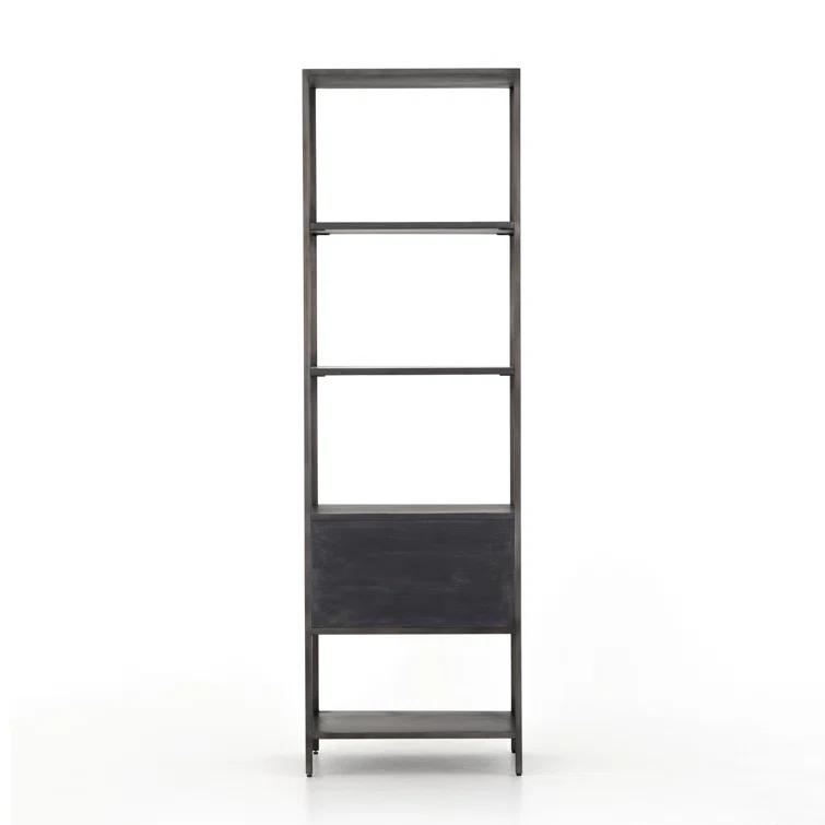 Contemporary Black Wash Poplar Bookshelf with Leather Pulls