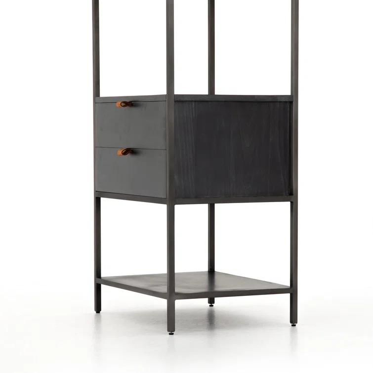 Contemporary Black Wash Poplar Bookshelf with Leather Pulls