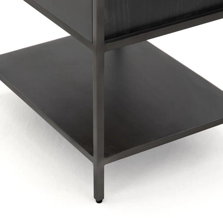 Contemporary Black Wash Poplar Bookshelf with Leather Pulls