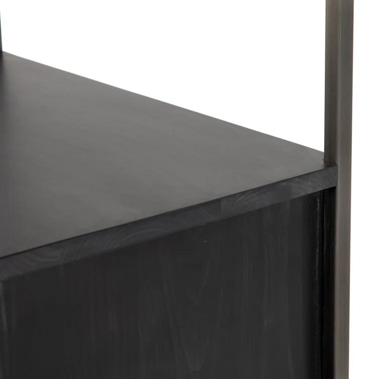 Contemporary Black Wash Poplar Bookshelf with Leather Pulls