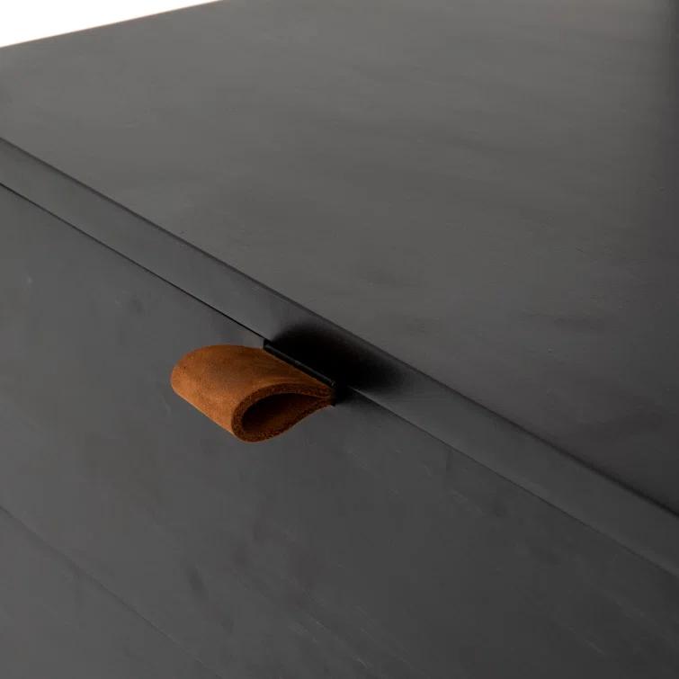 Contemporary Black Wash Poplar Bookshelf with Leather Pulls