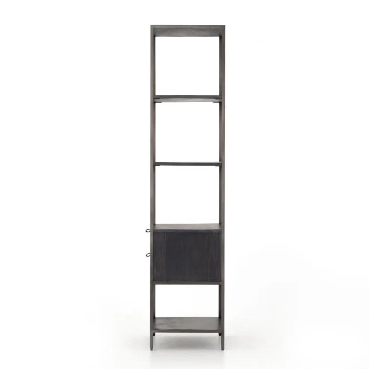 Contemporary Black Wash Poplar Bookshelf with Leather Pulls