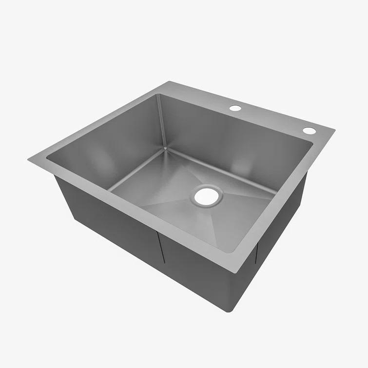 Sinber 25" x 22" Drop In Single Bowl Kitchen Sink with 18 Gauge 304 Stainless Steel Satin Finish