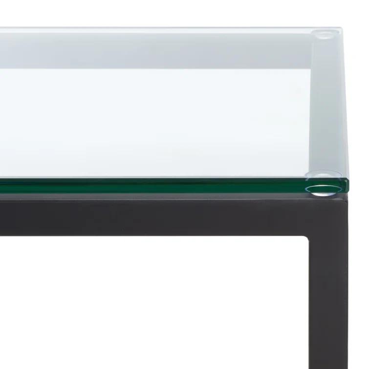 SAFAVIEH Couture Viggo Glam Glass Top Metal Side Table, Black