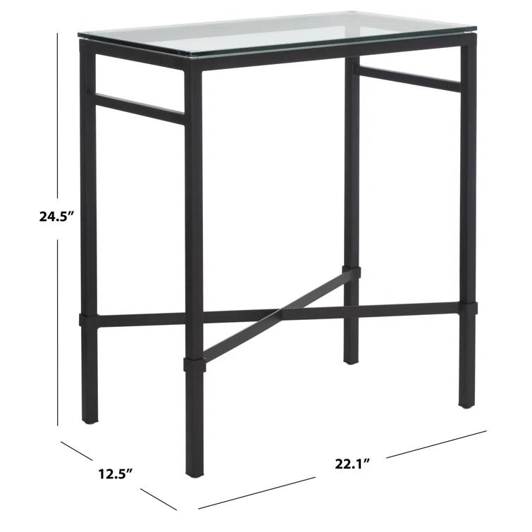 SAFAVIEH Couture Viggo Glam Glass Top Metal Side Table, Black