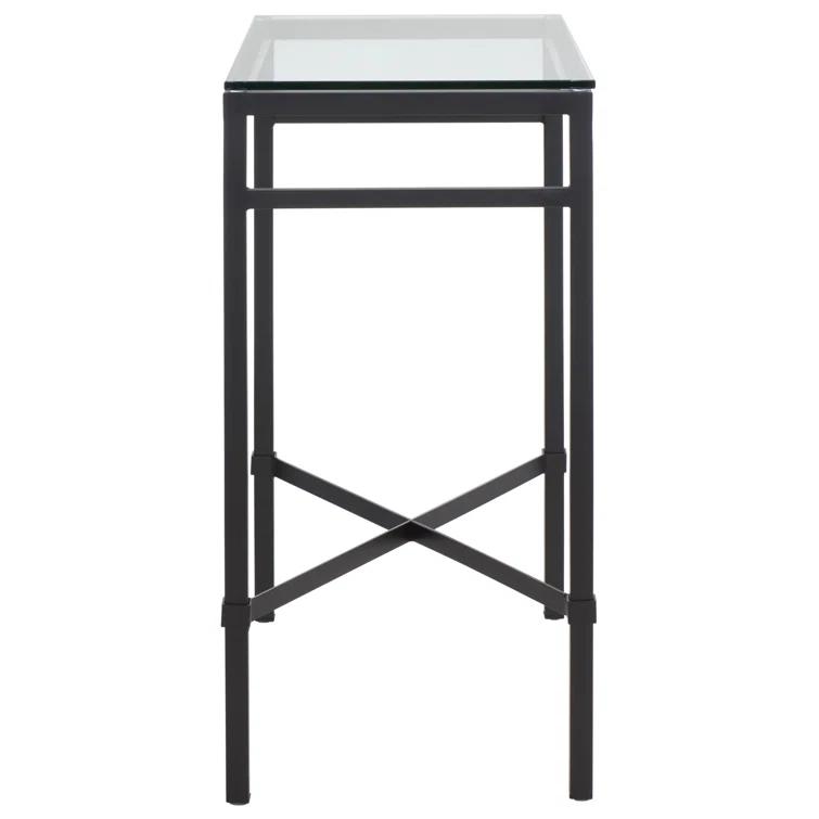SAFAVIEH Couture Viggo Glam Glass Top Metal Side Table, Black