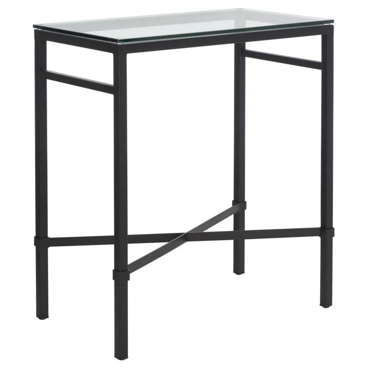 SAFAVIEH Couture Viggo Glam Glass Top Metal Side Table, Black