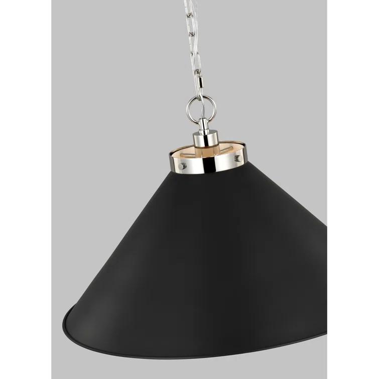 Midnight Black and Polished Nickel Cone Pendant Light