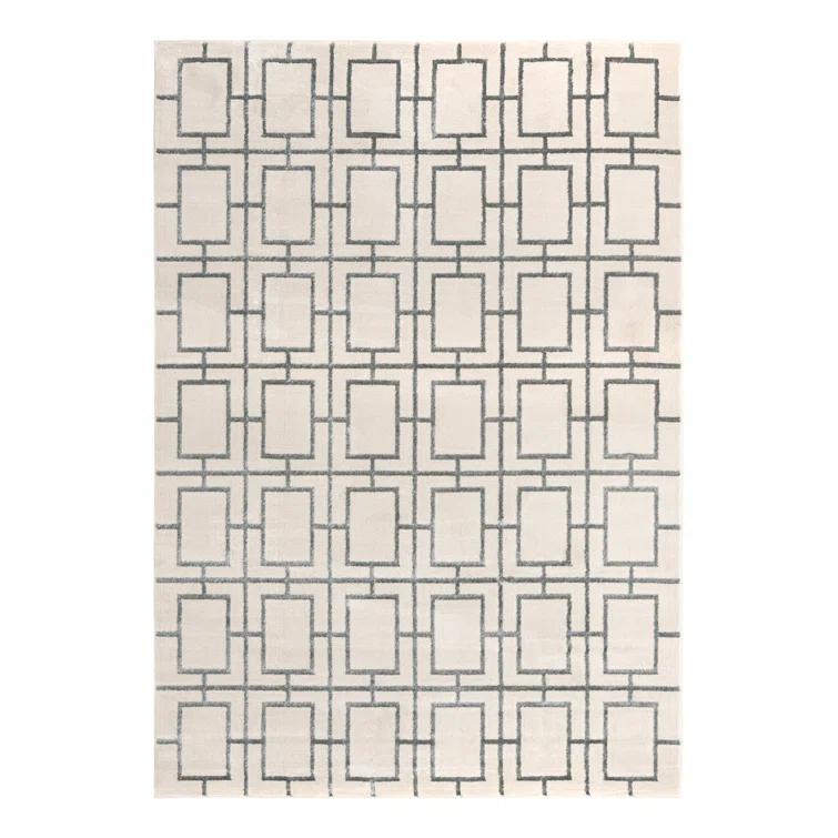 Glam Geometric White Silver Area Rug