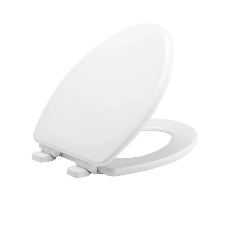 Linden Elongated Slow Close Toilet Seat, Non Slip Heavy Duty Wood, Easy Install, White