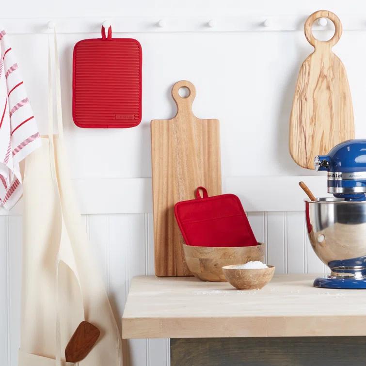 KitchenAid Matte Grey Ribbed Soft Silicone Oven Mitts, Set of 2