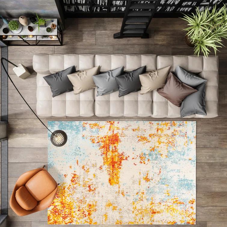Abstract Orange/Blue/Cream Area Rug