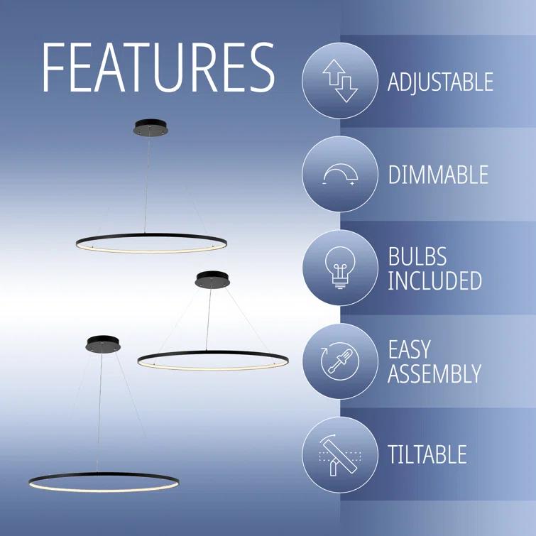 Bradley 15.7" Round Integrated LED Metal Pendant, Matte Black