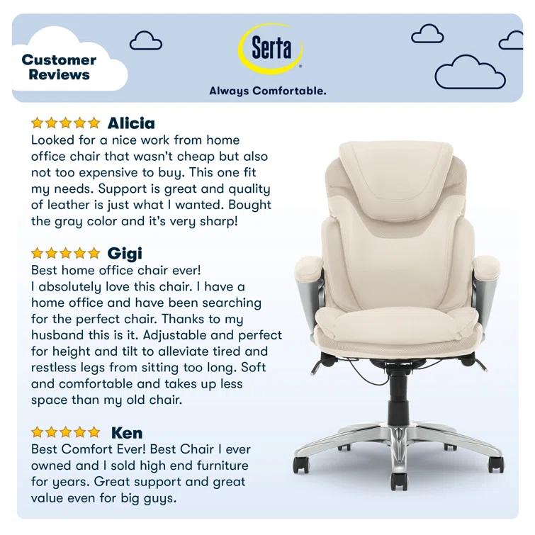 Serta Bryce Executive Office Chair with Patented AIR Lumbar Technology and Layered Body Pillows