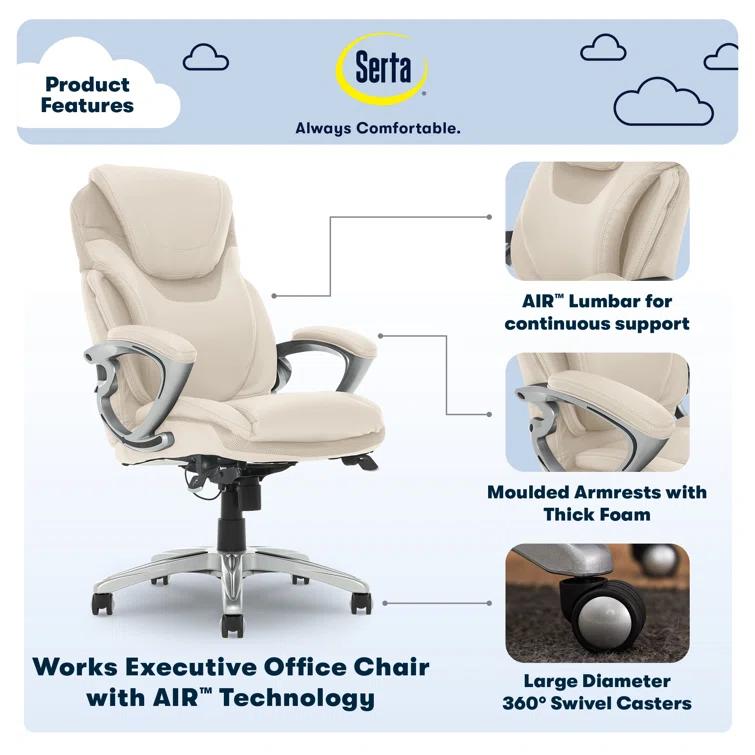 Serta Bryce Executive Office Chair with Patented AIR Lumbar Technology and Layered Body Pillows