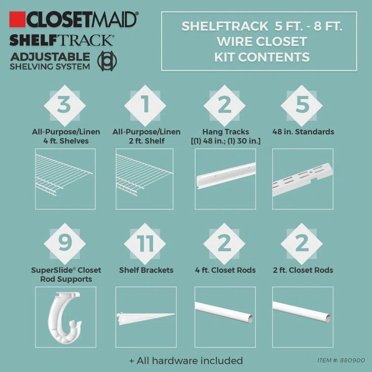 ShelfTrack 60" W - 96" W Closet System Starter Kit