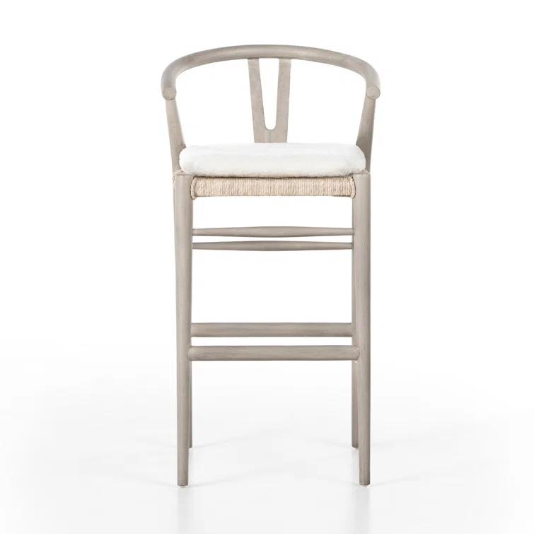 Cream Leather and Brown Wood Saddle Bar Stool