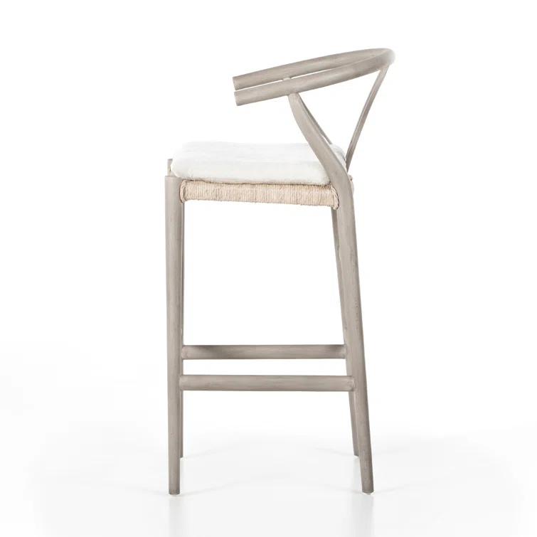 Cream Leather and Brown Wood Saddle Bar Stool